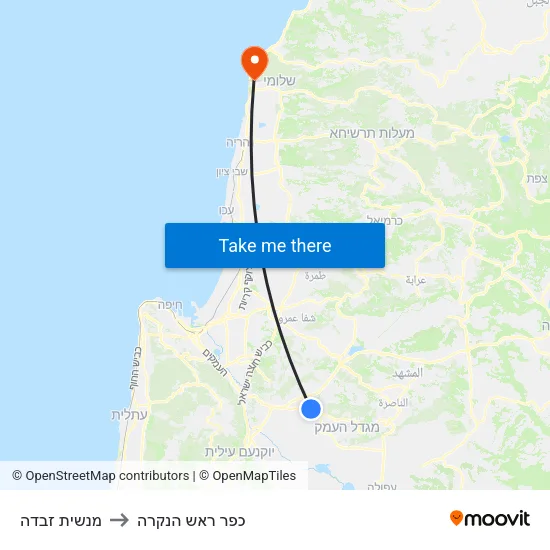 מנשית זבדה to כפר ראש הנקרה map