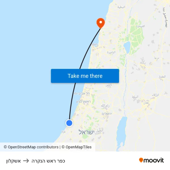 אשקלון to כפר ראש הנקרה map