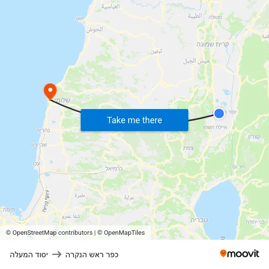 יסוד המעלה to כפר ראש הנקרה map