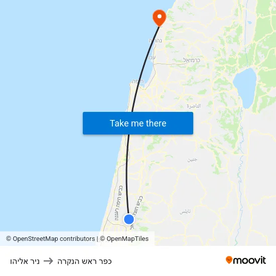 ניר אליהו to כפר ראש הנקרה map