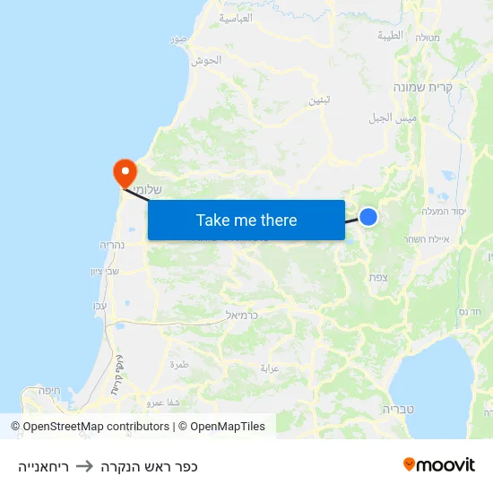ריחאנייה to כפר ראש הנקרה map