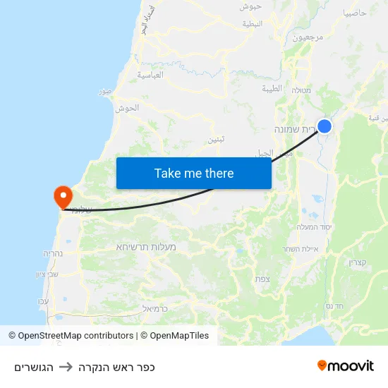 הגושרים to כפר ראש הנקרה map