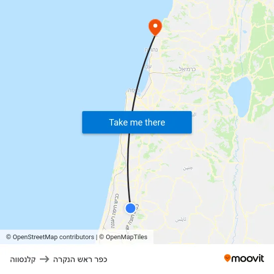 קלנסווה to כפר ראש הנקרה map