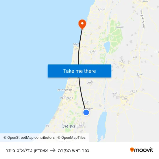 אצטדיון טדי/א''ס ביתר to כפר ראש הנקרה map