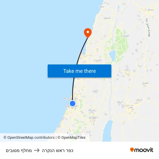 מחלף מסובים to כפר ראש הנקרה map