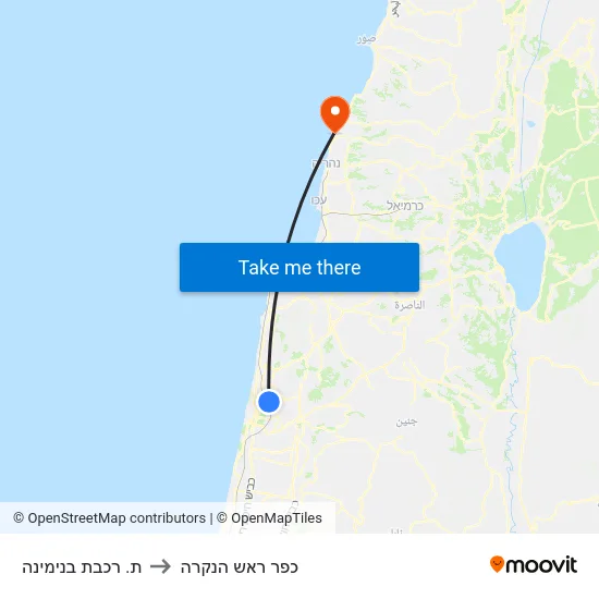 ת. רכבת בנימינה to כפר ראש הנקרה map