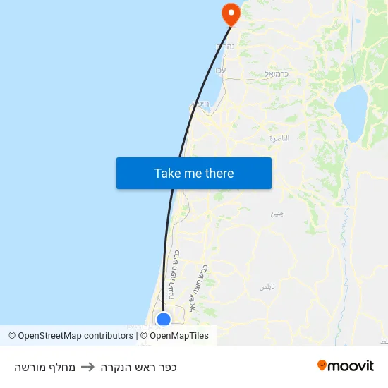מחלף מורשה to כפר ראש הנקרה map