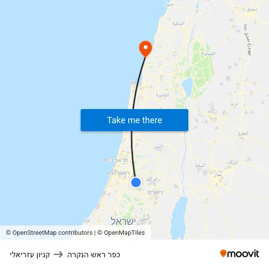 קניון עזריאלי to כפר ראש הנקרה map