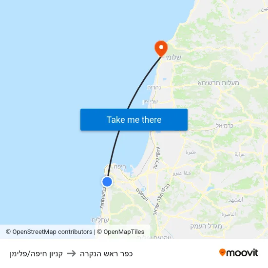 קניון חיפה/פלימן to כפר ראש הנקרה map