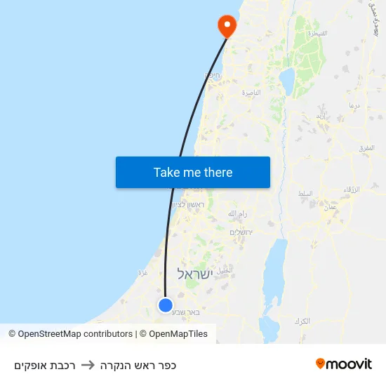 רכבת אופקים to כפר ראש הנקרה map