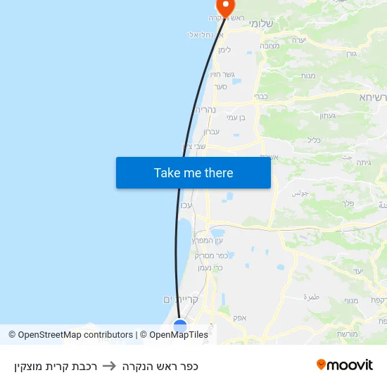 רכבת קרית מוצקין to כפר ראש הנקרה map