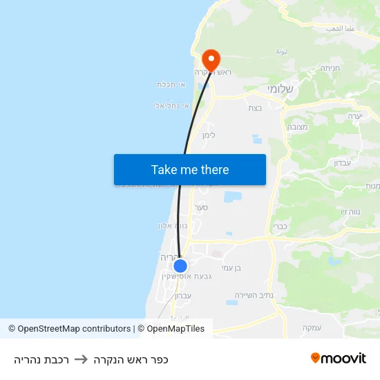 רכבת נהריה to כפר ראש הנקרה map