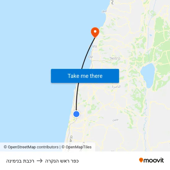 רכבת בנימינה to כפר ראש הנקרה map