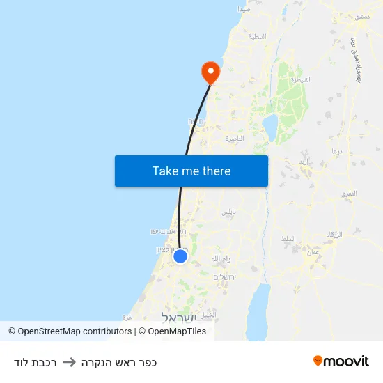 רכבת לוד to כפר ראש הנקרה map
