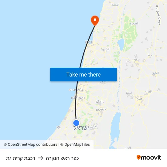 רכבת קרית גת to כפר ראש הנקרה map