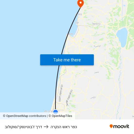 דרך ז'בוטינסקי/סוקולוב to כפר ראש הנקרה map
