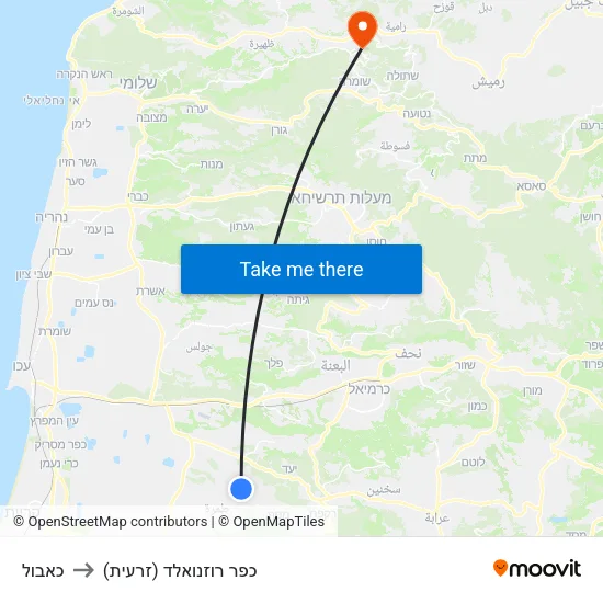 כאבול to כפר רוזנואלד (זרעית) map