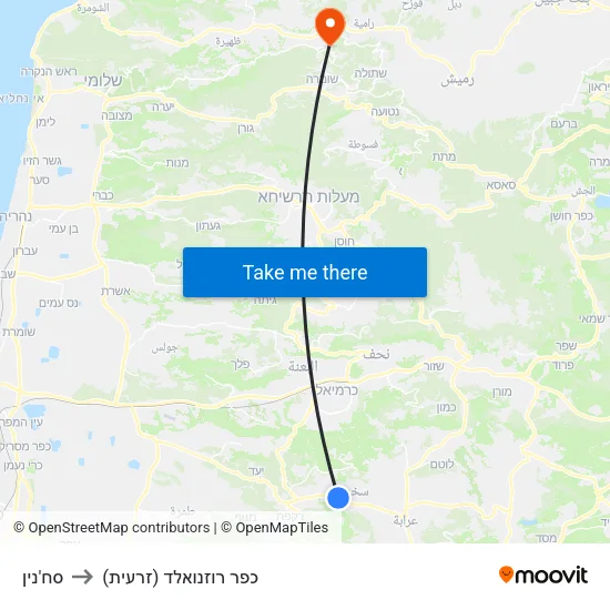 סח'נין to כפר רוזנואלד (זרעית) map