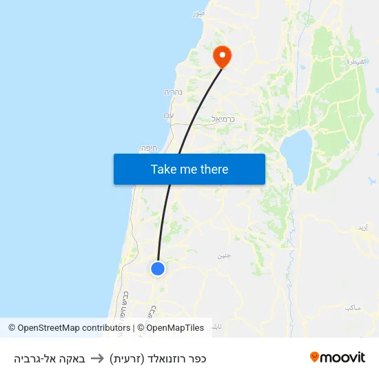 באקה אל-גרביה to כפר רוזנואלד (זרעית) map