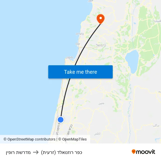 מדרשת רופין to כפר רוזנואלד (זרעית) map