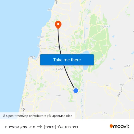 מ.א. עמק המעיינות to כפר רוזנואלד (זרעית) map