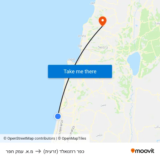 מ.א. עמק חפר to כפר רוזנואלד (זרעית) map