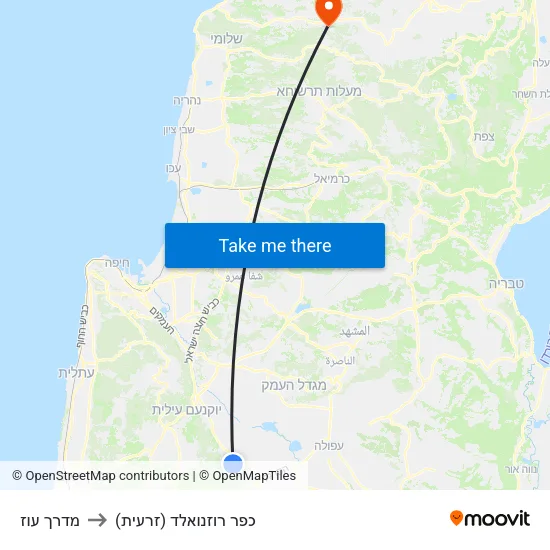מדרך עוז to כפר רוזנואלד (זרעית) map