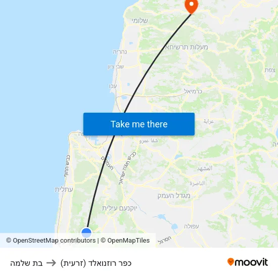 בת שלמה to כפר רוזנואלד (זרעית) map