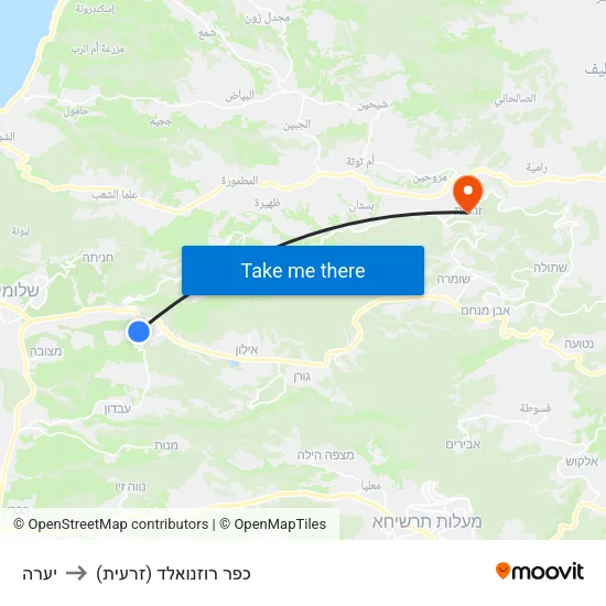יערה to כפר רוזנואלד (זרעית) map
