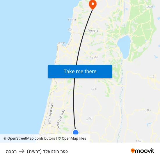 רבבה to כפר רוזנואלד (זרעית) map