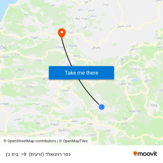 בית ג'ן to כפר רוזנואלד (זרעית) map