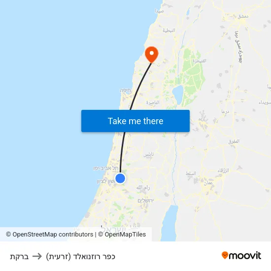ברקת to כפר רוזנואלד (זרעית) map