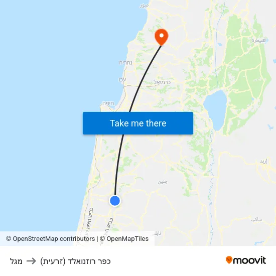 מגל to כפר רוזנואלד (זרעית) map