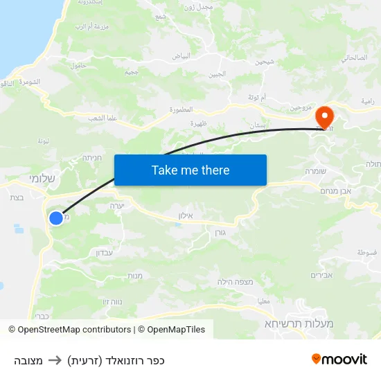 מצובה to כפר רוזנואלד (זרעית) map