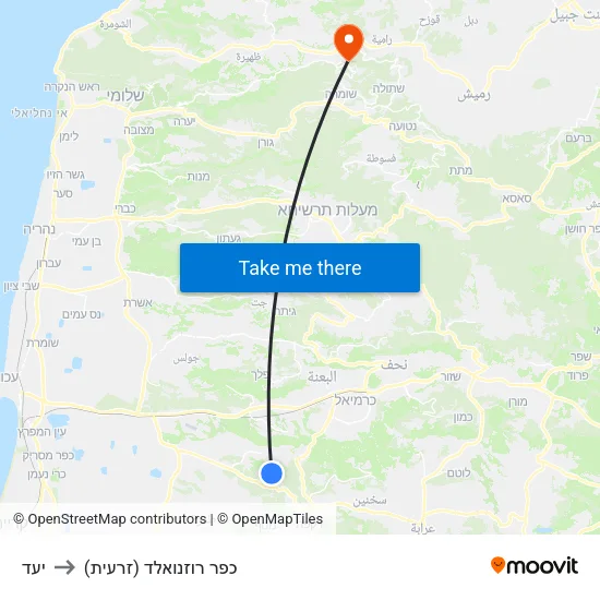 יעד to כפר רוזנואלד (זרעית) map