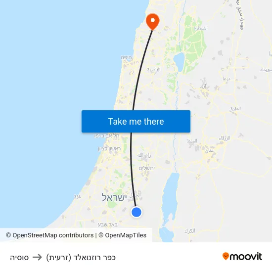 סוסיה to כפר רוזנואלד (זרעית) map