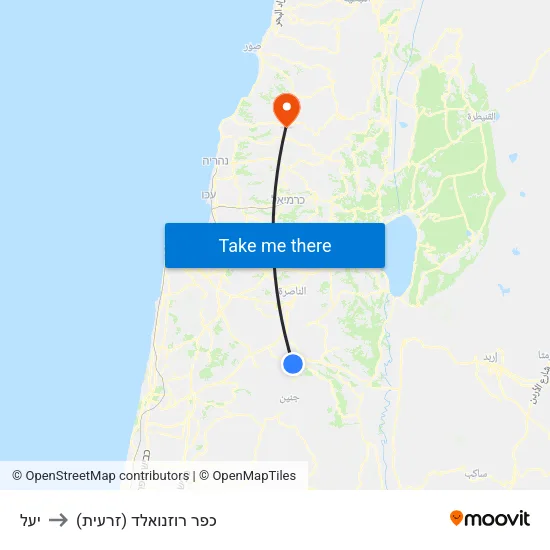 יעל to כפר רוזנואלד (זרעית) map