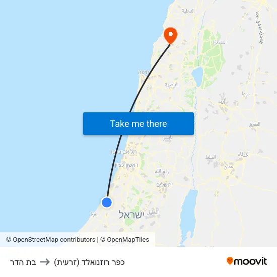 בת הדר to כפר רוזנואלד (זרעית) map