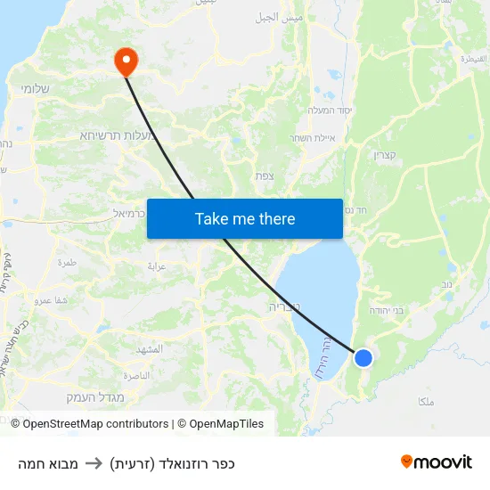 מבוא חמה to כפר רוזנואלד (זרעית) map