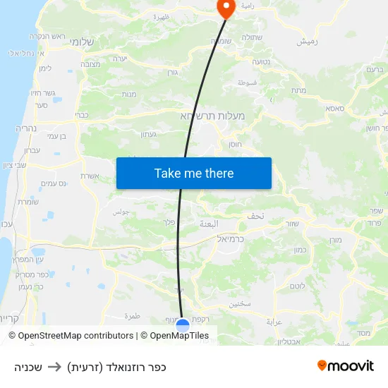 שכניה to כפר רוזנואלד (זרעית) map