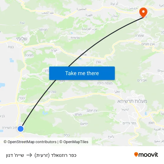שייח' דנון to כפר רוזנואלד (זרעית) map