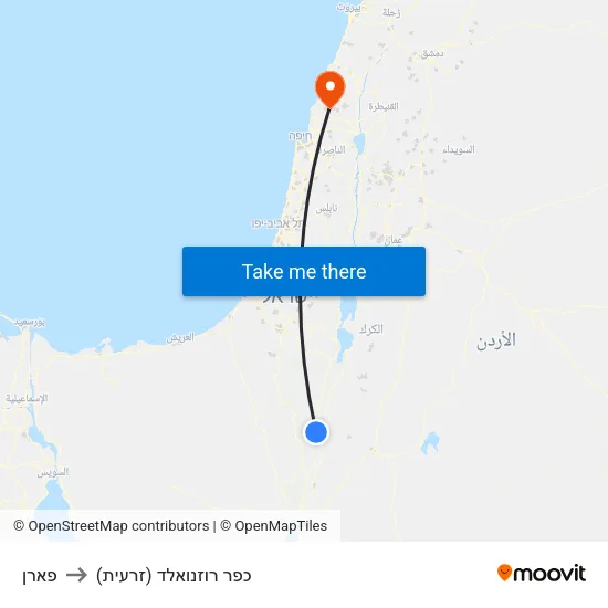 פארן to כפר רוזנואלד (זרעית) map