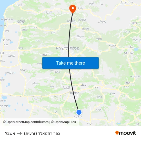 אשבל to כפר רוזנואלד (זרעית) map