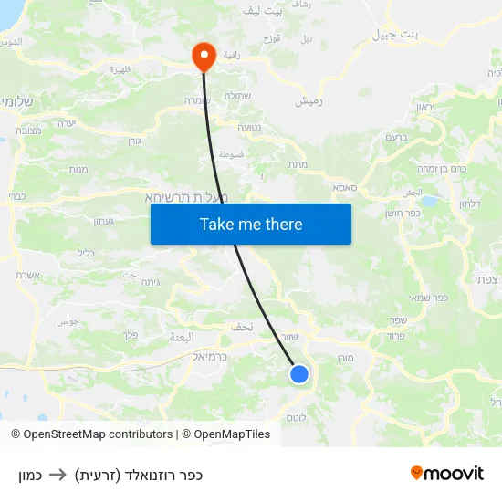 כמון to כפר רוזנואלד (זרעית) map