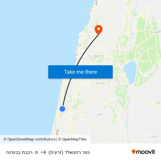 ת. רכבת בנימינה to כפר רוזנואלד (זרעית) map