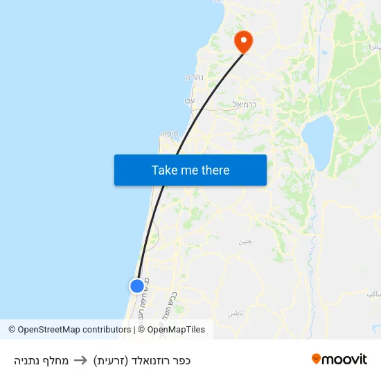 מחלף נתניה to כפר רוזנואלד (זרעית) map