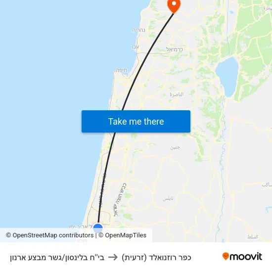 בי''ח בלינסון/גשר מבצע ארנון to כפר רוזנואלד (זרעית) map