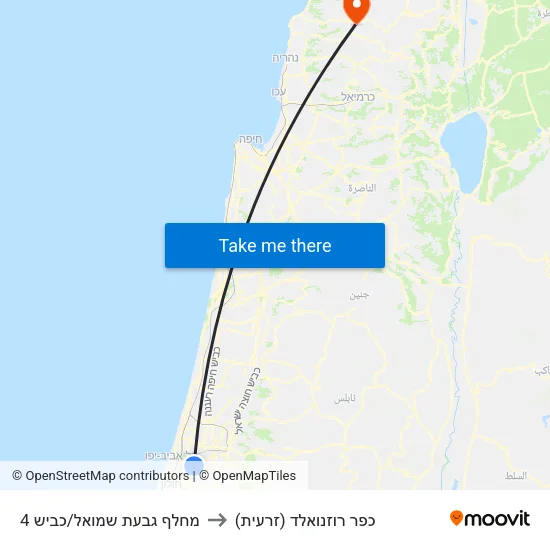 מחלף גבעת שמואל/כביש 4 to כפר רוזנואלד (זרעית) map