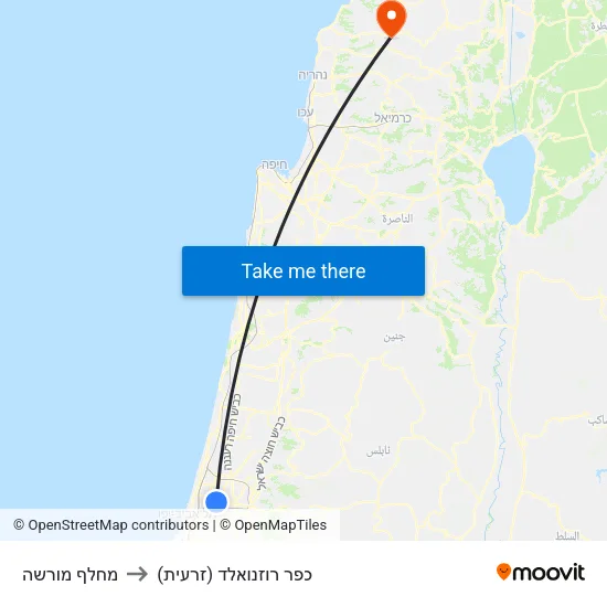 מחלף מורשה to כפר רוזנואלד (זרעית) map