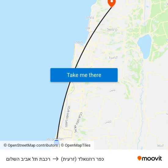 רכבת תל אביב השלום to כפר רוזנואלד (זרעית) map